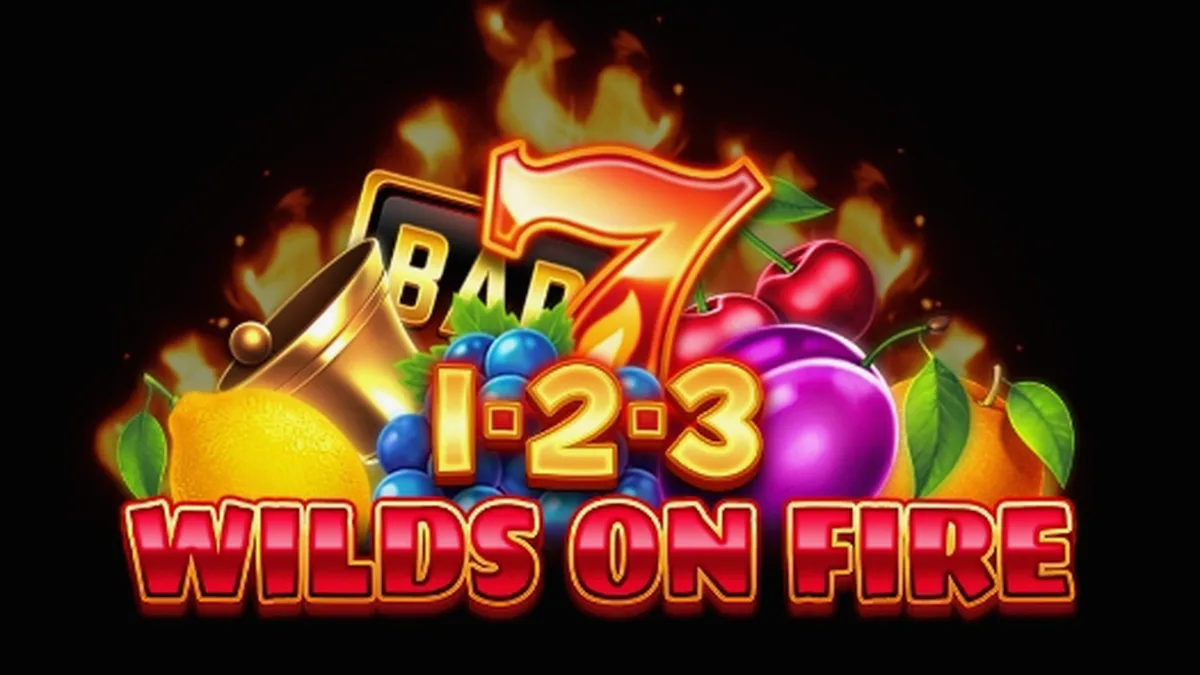 Giao diện trò chơi slot 1-2-3 Wilds on Fire với các biểu tượng trái cây rực rỡ